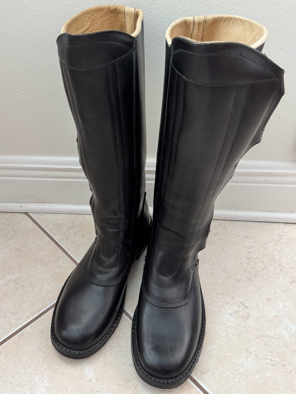 NWOT S. Pisano vintage Italian military Tall Black Leather Motorcycle Boots